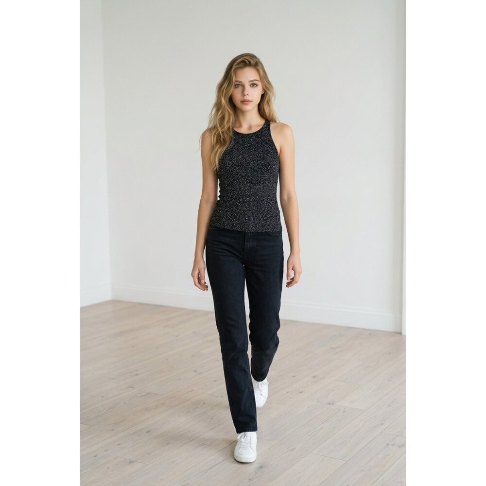 Lululemon Black White Speckled Racerback Tank Top Athletic Workout Yoga Women’s